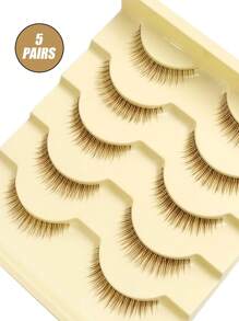 Asiteo 5 Pairs Brown Transparent Cartoon Style False Eyelashes, Lightweight And Easy To Apply, Create Natural Makeup Look, Suitable For Daily Use - 自然纖長款 - 查看 6