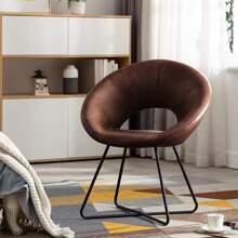 Modern PU Leather Accent Chairs Dining Chairs Arm Chair For Living Room Furniture Mid-Century Leisure Lounge Chairs With Black Metal Legs Industrial 1 PCS Dark Brown