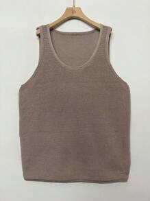 Men's Solid Color Sleeveless Simple Loose Sweater, Casual Daily Wear - Brown - View 3