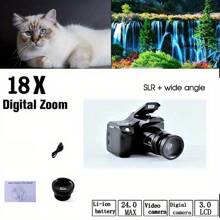 New Upgraded Front Digital SLR Digital Camera, 18X Mid-Range Digital Camera, 24 Million Interpolated Pixels Full HD, 3.0 Inch Display Electronic Reflection Video Shooting, The Perfect Gift For Friends - Black + lens + 32GB memory card - View 5