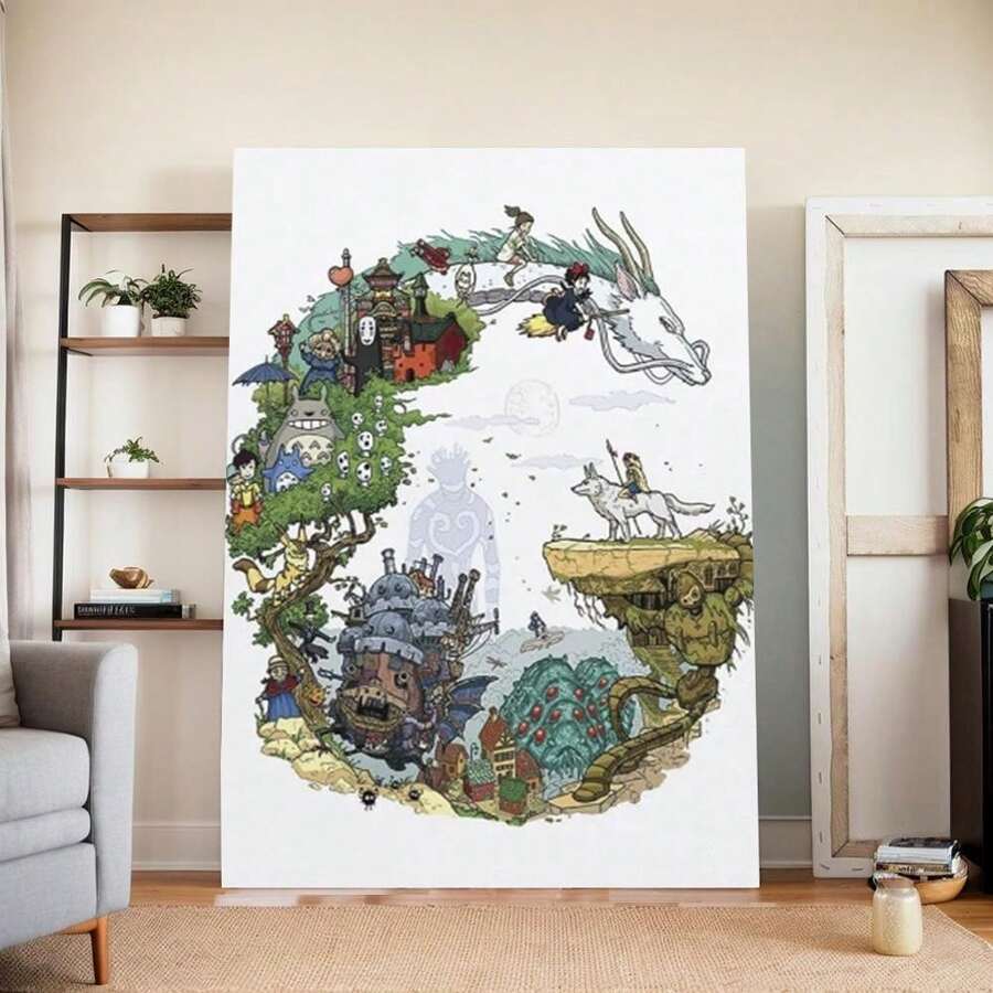 Cartoon Characters Anime World StudioGhibli Poster Wall Art Poster Gifts Bedroom Prints Home Decor Hanging Picture Canvas - 帆布畫 - 查看 1