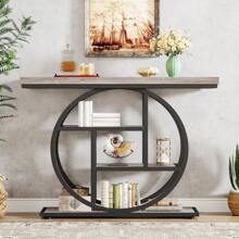 Tribesigns 41.3" Console Table, Industrial 4-Tier Sofa Table Entryway Table With Circle Base, Narrow Wood Accent Tables With Storage Shelves For Living Room, Hallway, Foyer, Rustic Brown - 灰色 - 查看 3