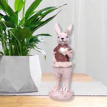 Easter Bunny Figurines Love Heart Yellow Flower Design Resin Rabbit Statue Easter Bunny Decor For Home Holiday - Brown - View 7