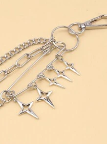 1pc Punk Chic Tetrastars Pendant Chain, Multilayer Metal Fashion Jeans Chain/Belt For Casual Wear