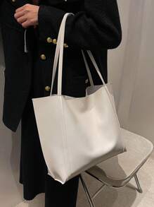 Fashionable Large Capacity Tote Bag, Casual Personalized Tote Bag, Versatile Stylish Handbag For Women - Beige - View 4