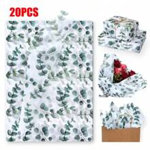 10pcs Eucalyptus Gift Wrapping Tissues, Semi-Transparent Plant Design 13.8x19.7 Inch Floral Leaf Print Tissue Paper, Bulk Tissue Paper Gift Packaging For Birthday, Holiday, Wedding, DIY Crafts (Leaf) Valentine's Day