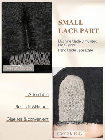 Yaki Kinky Straight Glueless Loose Wavy Bob Wigs Big Small Lace Front Body Wave Wig Synthetic Curly Lady Side Part Natural Hairline Wigs For Women (Black, 16 Inches)