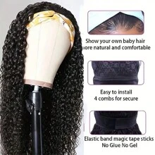 Deep Wave Headband Wigs Short Bob Glueless Put On And Go Wigs Jerry Curly Wigs For Women - 200% Density Deep Curly Headband Wig Full Machine Made Wig Natural Color For Daily Use Exercise Beginner Friendly - Natural Black - View 8