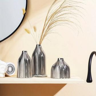 1 件带几何条纹镀金和镀银的瓷花瓶，房间装饰，家居装饰，厨房装饰，婚礼装饰，桌面装饰，中心装饰，办公室装饰，花园装饰，户外装饰，婚礼装饰，中心装饰，桌面装饰，派对