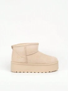 2024 Outono/Inverno Novas Botas de Neve Femininas Chinelos Slip-On, Plataforma Grossa, Sapatos Acolchoados de Algodão de Dupla Utilização para Uso ao Ar Livre - Bege - Ver 3