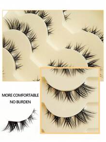 Asiteo 5 Pairs Natural Cluster False Eyelashes, Lightweight Cartoon Style Fox Eye False Eyelash Strips, Black Short Soft Handle Anime Cat Eye False Eyelashes - 眼尾拉長款 - 查看 4