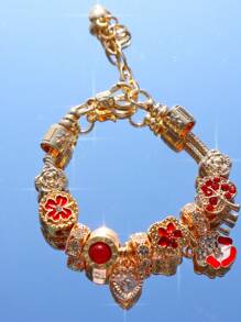 1 pieza Pulsera con dije de flor de cerezo vintage, regalo de color rojo para el Día de San Valentín, regalo de amistad