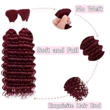 99j Burgundy Bulk Human Hair For Braiding Deep Wave Human Hair Bundles For Women No Weft Bundles Hair Extensions 16A Human Hair Natural Hairline Water Wave Bundles Unprocessed Wigs With Baby Hair - Burgundy - View 4