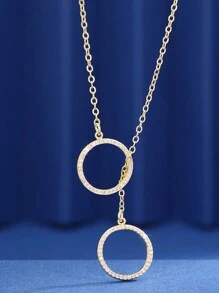 1pc Minimalist Round Cubic Zirconia Necklace, 925 Sterling Silver Pendant Clavicle Necklace, Elegant Jewelry Gift, Suitable For Girls Daily And Date Outfit Decoration - Double Circle Necklace - View 5