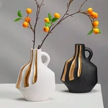 Modern Black Ceramic Gold Flower Vase Art Flower Arrangement Vase Living Room Desktop Decoration Ornament Nordic Bedroom Dining Table White Gold Flower Vase Decoration Gifts Birthday Graduation Home Decor Back To School Room Decor School Supplies Glass Vase