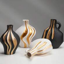 Modern Black Ceramic Gold Flower Vase Art Flower Arrangement Vase Living Room Desktop Decoration Ornament Nordic Bedroom Dining Table White Gold Flower Vase Decoration Gifts Birthday Graduation Home Decor Back To School Room Decor School Supplies Glass Vase