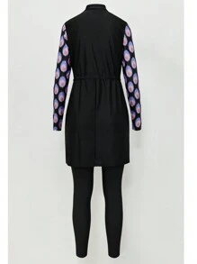 Women Muslim Swimwear Islamic Modest Swimsuit 3 Pieces Full Cover Hijab Long Sleeve Burkini Top Dress + Pants - Black - View 8