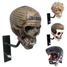 1 PIEZA Soporte de pared tipo estante de resina para casco de motocicleta con diseño de calavera, para almacenamiento de cascos, gorras, pelotas de béisbol y cascos de rugby, decoración para el hogar - Multicolor - Ver 2