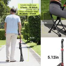 1 Piece Of 2-In-1 Multifunctional Folding Cane Chair, Cane Chair With Seat Aluminum Alloy Support Rod, PVC Soft Seat, Anti Slip, Ultra Light, Portable Travel Booster Folding Cane, Suitable For The Elderly, Universal For Young People, Outdoor Hiking, Adjustable Overload, Halloween, Thanksgiving, Christmas And Grandparents' Day Gifts