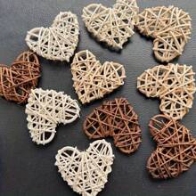 12pcs Handcrafted Rattan Heart Decor Set - Perfect For Home & Festive Ambiance Enhancement, Classic Style