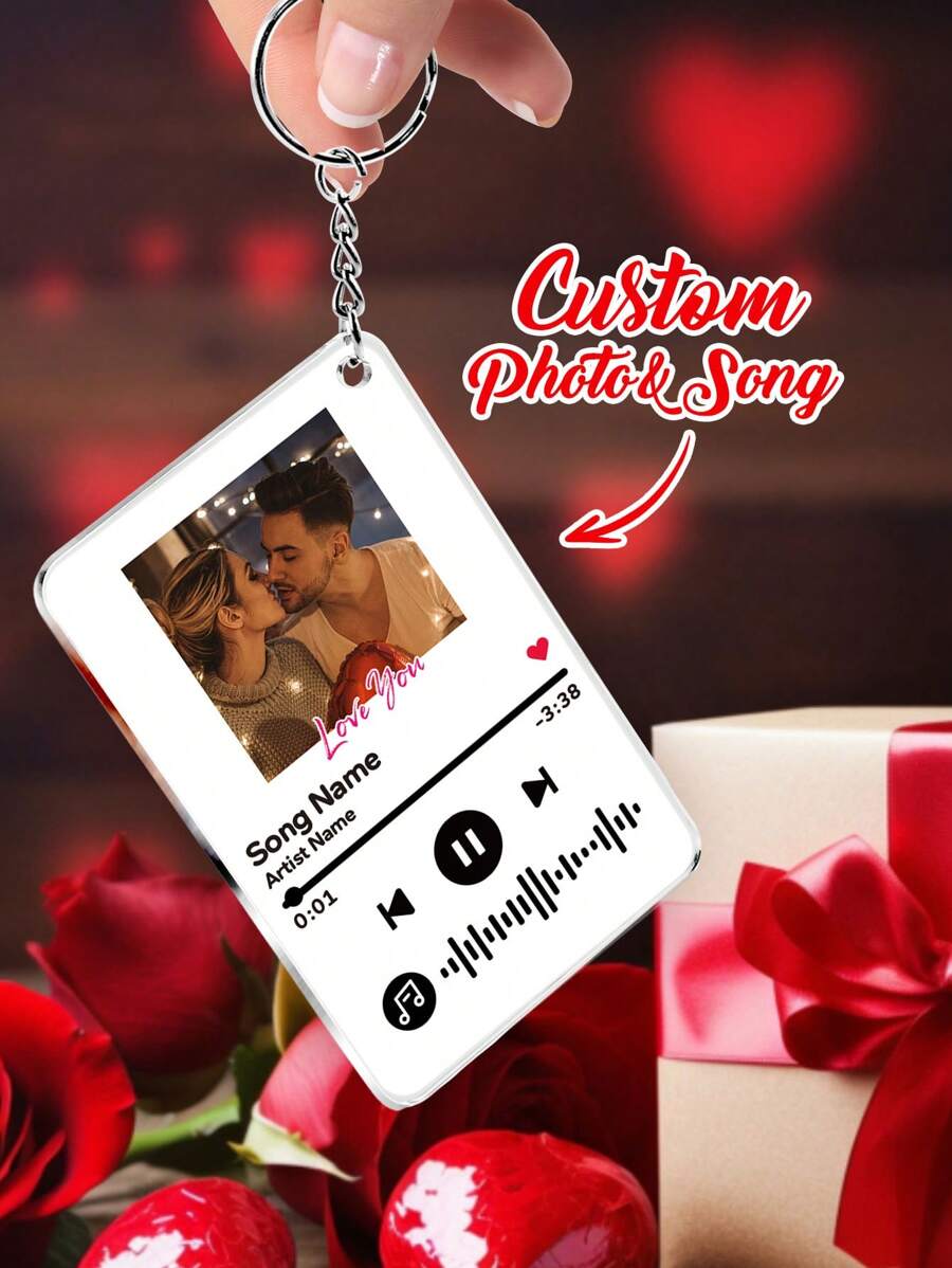 Personalized Photo Keychain Gift, Customized Acrylic Engraved Music Password Keychain, Personalized Music Password Keyring, Customized "Music In Pocket" Keychain, Birthday Gift, Couple Gift, Anniversary Gift, Valentine's Day Gift, Wedding Gift, Father's Day Gift, Mother's Day Gift - Style-2 - View 1