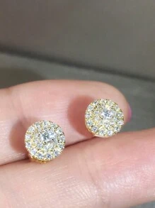 2 chiếc khuyên tai tròn bằng đồng tối giản Cubic Zirconia, quà tặng trang sức thời trang đa năng cho cả nam và nữ - Hoa tai - Xem 7