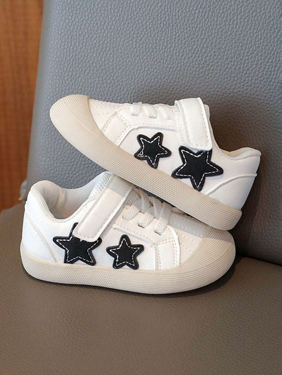 1 Pair Unisex Hook & Loop, Pentagram Designed Casual Sports Shoes, Comfortable, Lightweight, Shock-Absorbing, Non-Slip, Suitable For Toddlers, Daily Wear And Outdoor Activities, All Seasons - Black - View 1