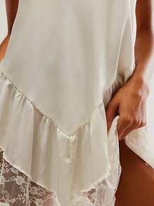Women's Summer Sleevelesss Dress Lace Patchwork Deep U-Neck Backless Mini Loose Dress - 白色 - 查看 5