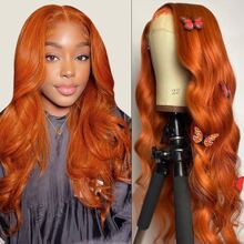 34 Inch Ginger Lace Front Wigs Human Hair Pre Plucked 350 Body Wave Glueless Wigs Human Hair For Black Women #350 Ginger Body Wave Lace Front Wigs 4/27 Colored 13x4 Human Hair Lace Front Wigs 200% Density Highlight 13x4 Human Hair Lace Front Wigs - S350 - 查看 3