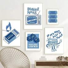 1pc Retro Good Times Ticket Lucky You Dice Gallery Wall Art Prints Blue Abstract Posters Canvas Painting Pictures Living Room Decor No Frame