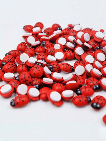 100 buc, autoadezive mini buburuze roșii din lemn, 8x11 mm, pentru Paște, decorațiuni interioare, decorațiuni interioare din lemn, decorațiuni pentru felicitări, autocolante cu spate plat