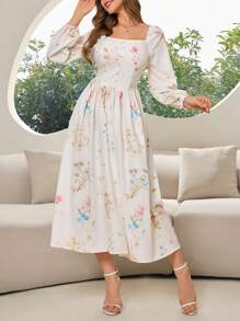 法式浪漫碎花泡泡袖连衣裙