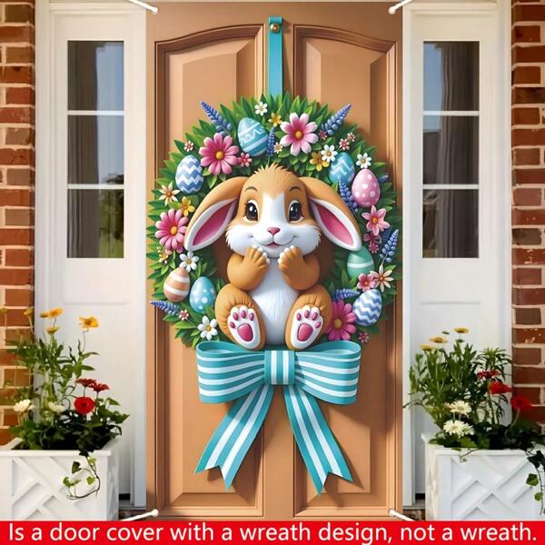 1 PC, Painel de porta de celebração de Páscoa - Decoração externa/interna com tema de primavera, adequado para festas e entradas de jardim