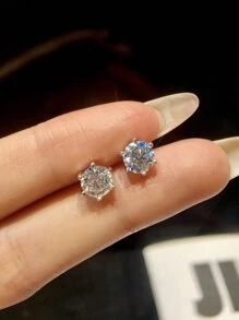 1 par de Pendientes de botón con diseño de 6 garras de diamante Moissanite de color D de 1 quilate en plata de ley 925, pendientes elegantes de lujo como regalo de boda o aniversario para damas