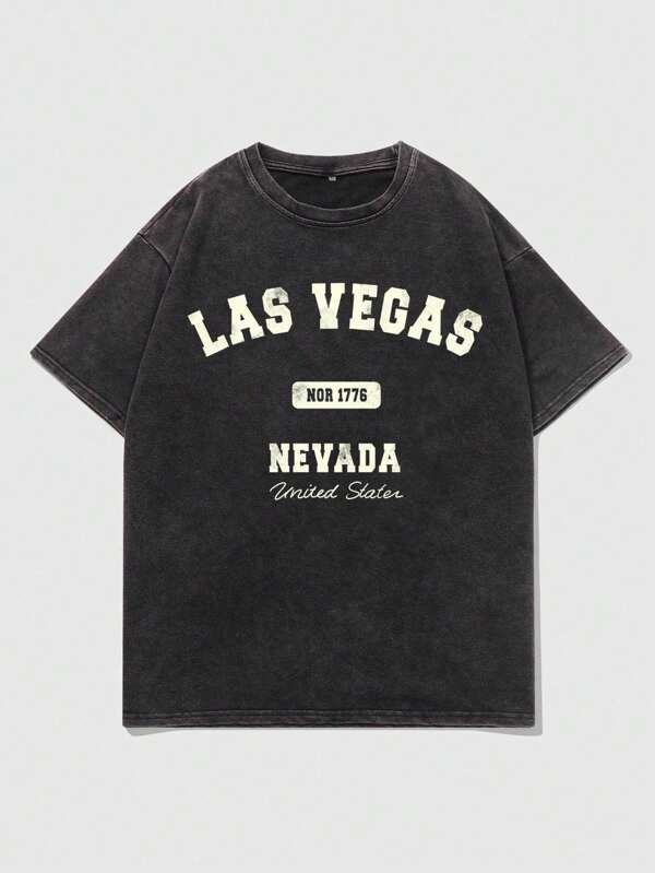 Casual American Culture INS Snow Flake Distressed Wash Print Round Neck Short Sleeve Regular T-Shirt