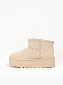 2024 Outono/Inverno Novas Botas de Neve Femininas Chinelos Slip-On, Plataforma Grossa, Sapatos Acolchoados de Algodão de Dupla Utilização para Uso ao Ar Livre - Bege - Ver 4