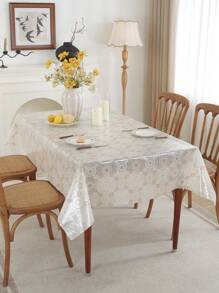 AIRCOWRIE Waterproof Vinyl Tablecloth, Heavy Duty Oil-Proof Spill-Proof Plastic Tablecloth, Wipe Clean PVC Tablecloth, Suitable For Indoor And Outdoor Use In Spring (53.93x102in, Rectangle) - Beige - View 6