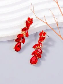 juran 1 Pair Glass Crystal Pendant Earrings, Luxury Jewelry Gift For Women - Red - View 3