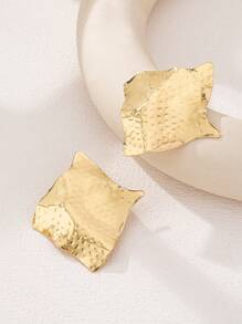 1 Paar geometrische, elegante Eisenplatte Ohrringe, minimalistische Mode für den täglichen Gebrauch - Geometrische goldene quadratische Ohrstecker - Übersicht 4