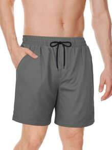 Plus Size Men's Hawaii Vacation Surfing Swim Trunks, Solid Color 3D Print With Compression Lining - Multicolor - View 1