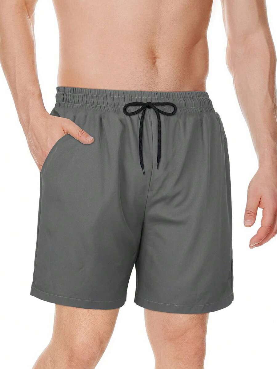 Plus Size Men's Hawaii Vacation Surfing Swim Trunks, Solid Color 3D Print With Compression Lining - Multicolor - View 1