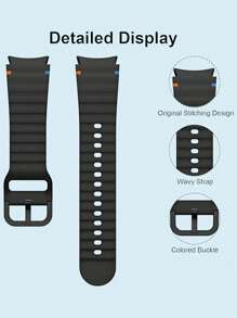 20mm Silicone Sports Band, Waterproof And Sweat-Resistant, Compatible With Samsung Galaxy Watch 7 FE 6 5 4 (40mm/44mm), Watch 5 Pro (45mm/44mm), Watch 6 (43mm), Watch 4 Classic (46mm), Black - Black - View 5