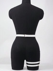 PU 皮革腰带，带吊袜带，朋克风格大腿吊袜带，适合日常佩戴 - 白色 - 查看 4