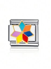 1 件 2025 情人节顶级时尚彩色字母心形翅膀拼图 DIY 意大利模块化饰品情侣手链不锈钢首饰制作组件，适合节日礼物、派对、日常服装配饰 - 彩色 - 查看 30