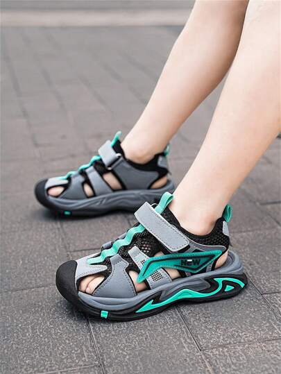 Boys' Summer Sports Sandals, Breathable Mesh, Closed Toe Casual Beach Shoes, Suitable For Daily Wear, Sports, Relaxing, Walks By The Sea