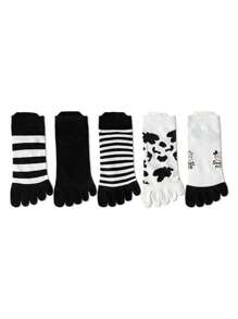 1 par de meias femininas separadoras de dedos, meias leves e respiráveis com gáspea baixa, absorvem o suor, meias curtas com tubo, meias curtas resistentes a odores e estampa de vaca fofa para o verão, meias femininas com tubo