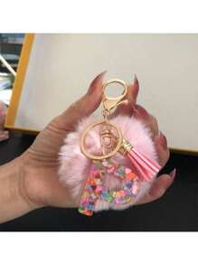 1 Pc,Alphabet Initial Letter Keychain Cute Plush Pom Pom Key Chain Ring Bag Backpack Charm Car Hanging Pendant Women Girls Gift,Cute Sequins Resin Key Chain,Wallet And Handbag Accessories, Keychain With Tassels,Alphabet Initial Letter A-Y - Pink - View 13