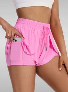 Blaosn 3pcs/Set  Flowy Athletic Shorts For Women Gym Yoga Workout Running Butterfly Tennis Sports Active Skort Skirt High Waisted With Pockets Spandex Sweat Pants Cute Lounge Clothes Summer Outfits - 玫紅色 - 查看 4