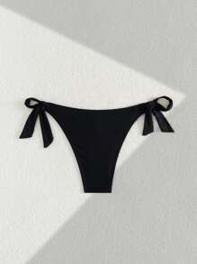 Black Basic Adjustable Side-Tie Fashion Bikini Bottom, Suitable For Graduation, Independence Day, Valentine's Day, Music Festival