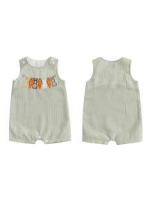 Toddler Girls Boys Clothes Ovrealls Rompers Easter Clothes Rabbit Carrot Embroidered Sleeveless Baby Bodysuits Jumpsuits - Green - View 2